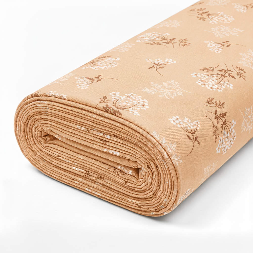 Pastel Kır Çiçeği Desenli Poplin Kumaş - Şeftali